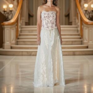 Vintage Fairycore Princess Coquette Embroidered Corset Prom Dress 8 Made In USA